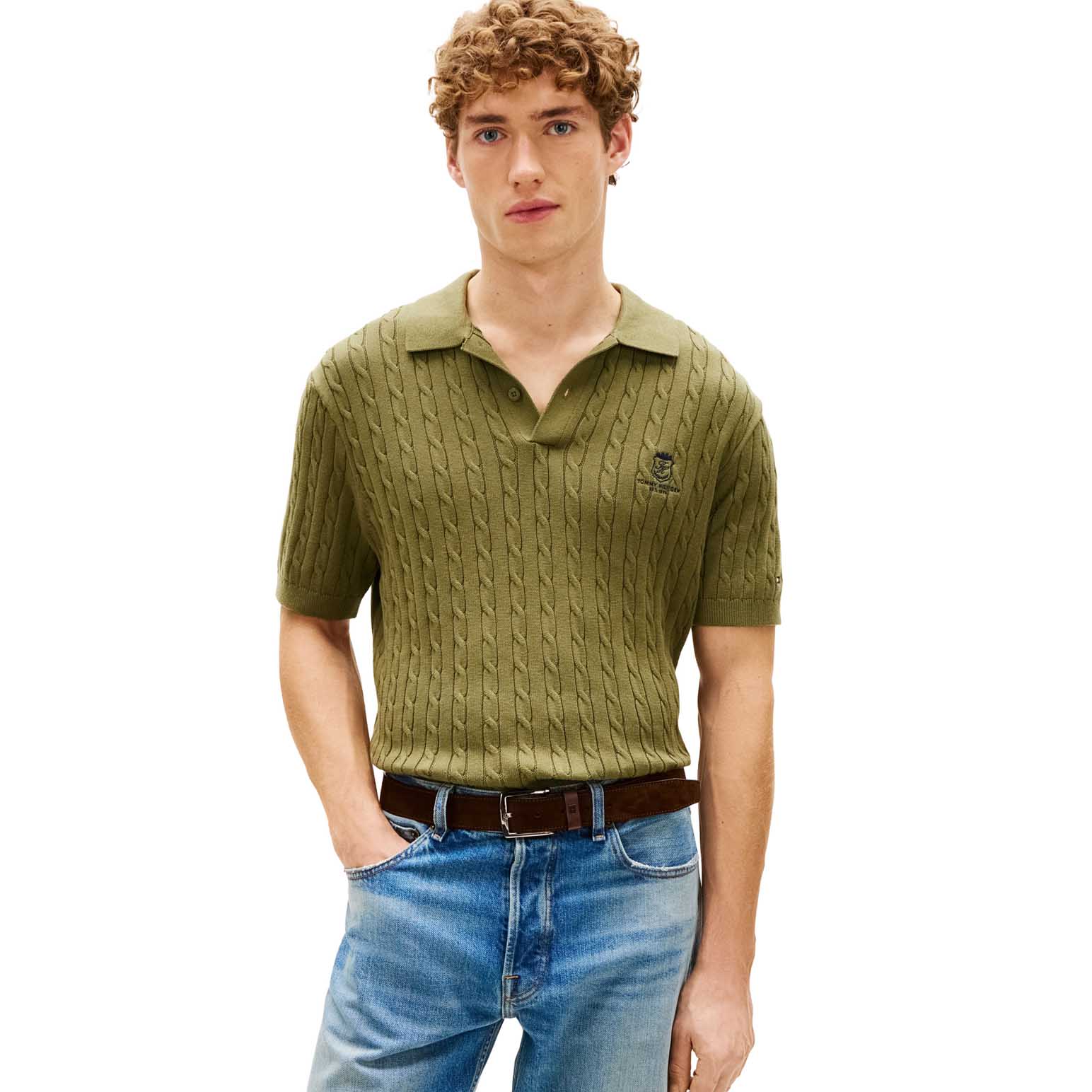 Tommy Hilfiger Regular Fit Embroidery Cable Knit Polo Shirt